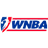 Blue and red pixelated logo with stylized 'W' shape on left, horizontal red bars above and below blue text reading 'WNBA', all against white background.