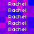 A static pixel art image with the name 'Rachel' repeated in white text across a of purple and blue squares