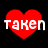 A contact sheet of three animated frames showing a red heart with white text "taken" over it, displayed on black and gray backgrounds.
