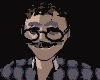 Pixelated cartoon character with brown hair, round glasses, and a mustache in four sequential poses showing head movement from left to right.