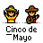 Animated pixel art contact sheet showing a Cinco de Mayo character in multiple states across 7 frames, with repeated text and consistent color scheme.