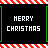 pixelated 'MERRY CHRISTMAS' text icons with changing letter colors on black backgrounds, separated by red-and-white striped borders