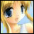 A 48x48 pixel buddy icon featuring a split composition with an anime-style character on the left and text elements on the right, displayed as part of a contact sheet.