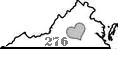 Static black-and-white icon showing a simplified outline of the state of Virginia with a heart symbol and number 276 overlaid on it, set against a plain background.