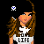 A contact sheet of 25 animated frames showing a pixel-art skater girl character in various poses with text labels and star symbols on a black background.
