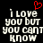Pixelated text reads 'i love you but you can't know' with a red heart symbol above the left side, displayed on black background.