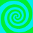 Four green and cyan spiral patterns arranged in a on a solid background