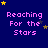 Dark blue background with pink text reading "Reaching For the Stars" and scattered yellow and gray stars.