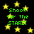 Green pixelated text 'Shoot for the STARS!' repeats across a black background filled with yellow stars of varying sizes and brightness.