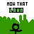 Pixel art icon featuring text "HOW THAT LAWN" with green and black colors, a city skyline silhouette, and a female gender symbol on grassy background.