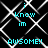 Black background with white diamond-shaped pattern; cyan text 'i know im AWSOME!!' in pixelated font, repeated in four quadrants