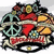 Pixelated icon featuring a red heart, peace symbol, and yellow shapes on a dark background with scattered light-colored elements.