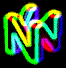 four vertical showing animated variations of a stylized 'N' icon with neon-colored outlines and 3D effects on a black background