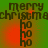 Green background with red gradient and four identical 'merry christmas' text icons arranged in a , each featuring vertical 'HO HO HO' text below