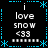 Black background with cyan dotted border and star shapes, displaying four identical of text "i love snow <33" in white pixelated font above a of white squares