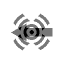 Animated icon with concentric rings and directional arrows in grayscale, showing motion effects around a central target-like shape.