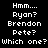 Black background with white pixelated text listing names and questions, red highlight bars shifting across different lines in an animation.