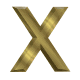 Golden 3D X-shaped icons in various orientations and angles on a gray background.
