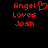 Red pixelated text on black background reads 'Angel Loves Josh' with a heart symbol replacing the letter O in 'Loves'.