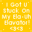 Yellow background with repeated white text 'I Got U Stuck On My Ela-Uh Elevator!' and '<3<3' symbols arranged in a pattern