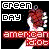 Pixelated static icon featuring text and a stylized character against black background with scattered colored dots.