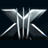 A metallic silver X-shaped symbol with wing-like extensions on a dark background, rendered in pixelated style.