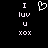 Pixelated white text and heart symbol on black background, with identical left and right sides showing "I luv u xox" and a heart icon.
