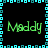 Four identical green 'Maddy' text labels arranged in a within a cyan pixelated border on a black background