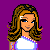 Pixel art contact sheet showing multiple frames of a cartoon female character in white and purple outfit against solid purple background with "Sweetie" text.