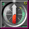A circular compass-like icon with a rotating red and white pointer, green tick marks on the dial, and small colored dots around its perimeter.