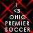 Black background with red diamond lattice pattern; white text 'OHIO PREMIER SOCCER' in pixelated font; four identical instances arranged in a