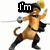 Animated pixel art of a cat-like character in pirate attire holding a sword, with text overlays changing across frames.