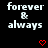 Black background with white text 'forever & always' and red heart symbols in various positions across three