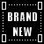 A 5x5 contact sheet of animated frames showing a repeating pattern of 'BRAND NEW' text with alternating red and white square outlines on a black background, where the squares change color between frames.