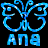 Pixelated blue butterfly-shaped logo with stylized text below on black background, static single-frame image.