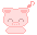 Four pixelated pink cat heads with closed eyes and small mouths, arranged in a on gray background; two have musical notes near their ears