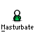Pixelated green character with white head and cup, displaying sequential text bubbles on gray background.