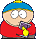 Two pixelated cartoon characters in red shirts and blue hats, one holding a purple object with yellow accents, the other with hands clasped.