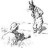 Two grayscale pixelated figures in dynamic poses against a white background, one on the left with arms raised and legs bent, another on the right standing upright.