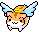 Pixel art contact sheet showing two frames of a hamster-like character with angel wings and a halo, each frame displaying slight pose differences against a gray background.