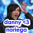 Animated sequence showing a person with dark hair waving against blue background, then standing still, with text overlays reading 'danny noriega', 'voted off', and a heart symbol.