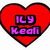 Red heart-shaped icon with purple text 'ILY Keali' over white background; black cat icon with blue and green text 'I Luv Kittys' on gray backdrop; grayscale heart with pink text 'Keali <33333' below.