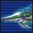 Pixelated creature with green and purple body, white underbelly, and three green eyes against blue striped background with text variations.