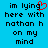 Blue background with black pixelated text reading 'im lying here with nathan h on my mind' and a red heart symbol replacing the letter 'o' in 'lying'.