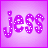 Pixelated text 'jess' in purple with white dots on a light purple background, bordered by bright pink.