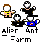 Pixel art animation of a group of stylized figures with white faces and brown hair, transitioning through various poses above text reading "Alien Ant Farm".