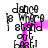 A pixelated image with repeated text phrases and a bright pink curved line across the center, showing slight variations in text alignment and line position between observations.