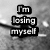 Four grayscale display text fragments with black outlines on a blurred background, forming a sequential message about self-identity