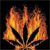 A static pixelated image of a stylized flame with orange and yellow hues against a black background, featuring two distinct flame shapes with dark triangular cutouts.