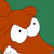 Pixelated orange fox head with white muzzle and black eyes against green background, cropped to show only upper face.